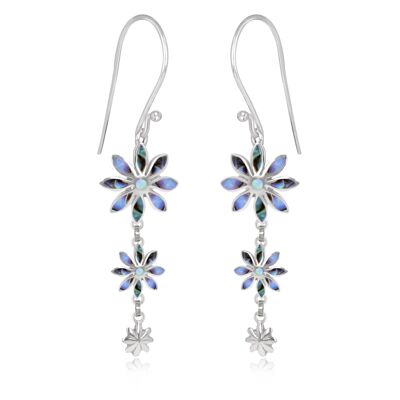 Abalone Mother-of-Pearl 3 Flower Earrings 925 Silver - K50310