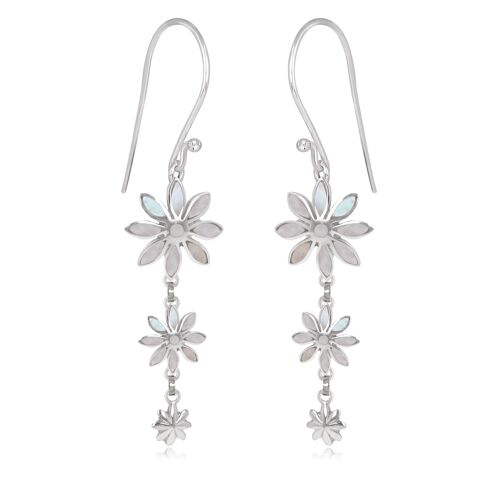 Pendants d'oreille Nacre blanche 3 fleurs Argent  925 K50309