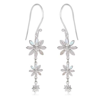 White mother-of-pearl earrings 3 flowers 925 Silver K50309