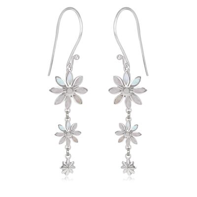 Orecchini a 3 fiori in madreperla bianca, argento 925 - K50309