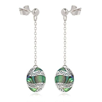 Pendants d'oreilles sur chaîne et Nacre Abalone Dentelle Argent 925 - K50328-Ab