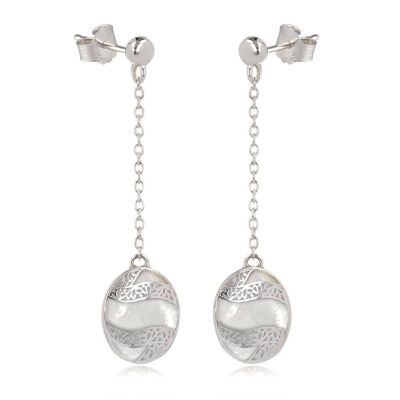 Pendants d'oreilles sur chaîne argent rhodié nacre K50328