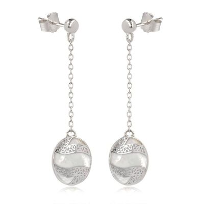 Pendant earrings on mother-of-pearl rhodium silver chain K50328
