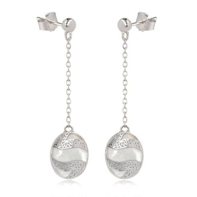 Orecchini a catena in argento 925 con pizzo in madreperla bianca - K50328