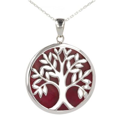 Pendant Tree of life Coral Sterling silver rhodium K33019