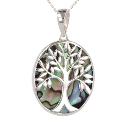 Tree of Life Mother of Pearl Abalone Pendant Rhodium silver K43047