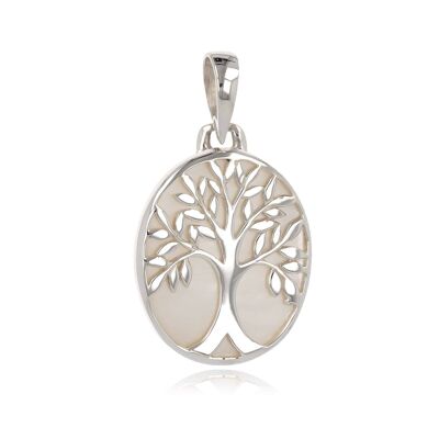 White mother-of-pearl tree of life pendant in 925 silver K50001