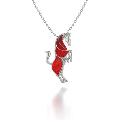 925 Sterling Silver Set Coral Horse Pendant 51240