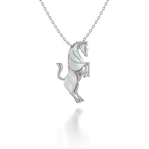 Pendentif Cheval Nacre Blanche Serti Argent 925 51242