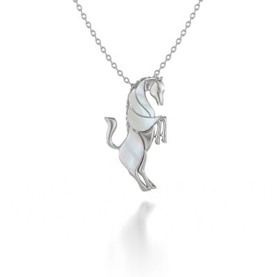 White Mother-of-Pearl Horse Pendant Set in 925 Silver 51242