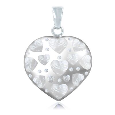 White mother-of-pearl and 925 silver heart pendant 51229