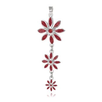 Pendentif Corail 3 fleurs Argent massif rhodié K50011 1