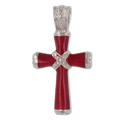 Rhodium silver coral pendant cross shape K50027