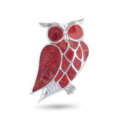 925 Sterling Silver Owl Coral Pendant 3412
