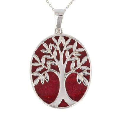 Tree of life symbol coral pendant set in silver K33012