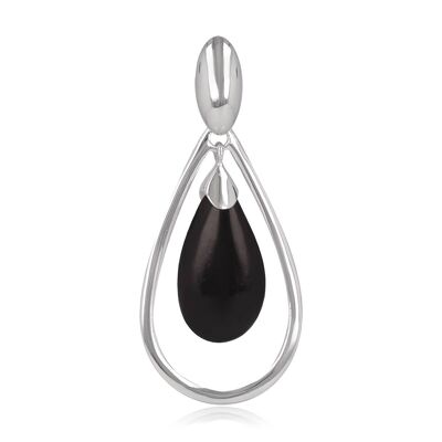 Double Drop pendant Rhodium silver and Onyx K50039