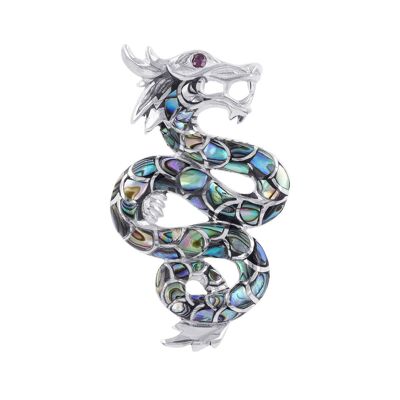 Sterling silver mother-of-pearl abalone dragon pendant 43029-Ab