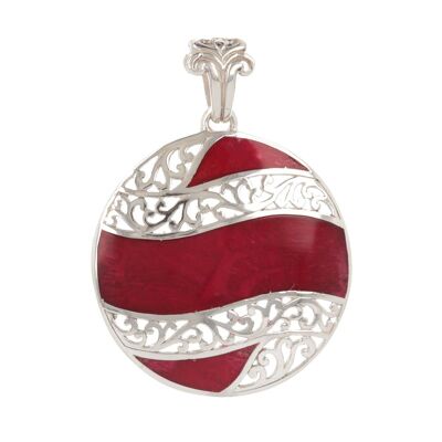 Pendentif en Corail rouge  Argent massif rond 50046