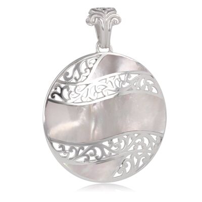 Round White Mother-of-Pearl Pendant 925 Silver - 50007