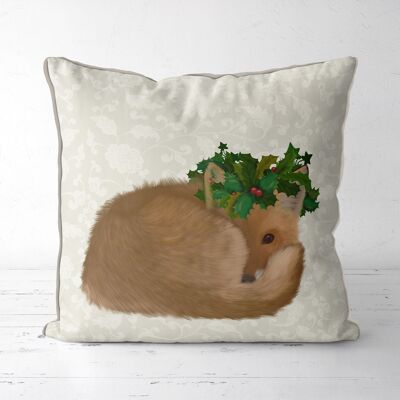 Fox and Holly Crown, Christmas Pillow, Cushion cover, 45x45cm