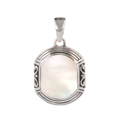 Pendentif Ethnique Nacre Blanche Argent 925 - Pend-ETHN-W-shell