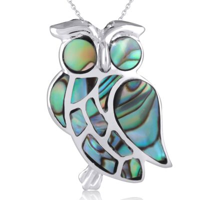 Abalone mother-of-pearl owl figurine pendant 43011-A