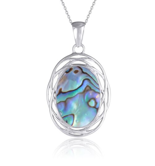 Pendentif Grand nacre abalone ovale sur nid d'argent 43008