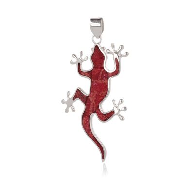 Pendentif Lézard Corail Serti Argent Rhodié K50041