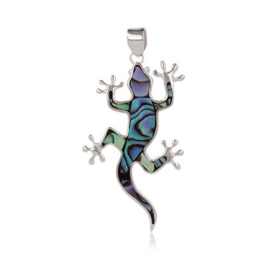 Mother of Pearl Abalone Lizard Pendant Rhodium Silver K50040