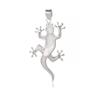 White Mother-of-Pearl Lizard Pendant Set in Silver K50042
