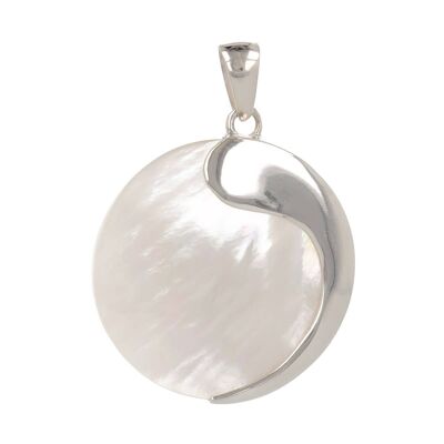 White mother-of-pearl medallion pendant 925 silver 4419