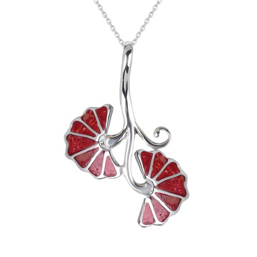 Pendentif Motif feuilles Corail Argent 3346-Corail