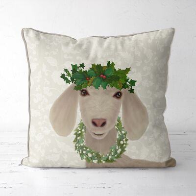 Goat and Holly Crown, Christmas Pillow, Cushion cover, 45x45cm