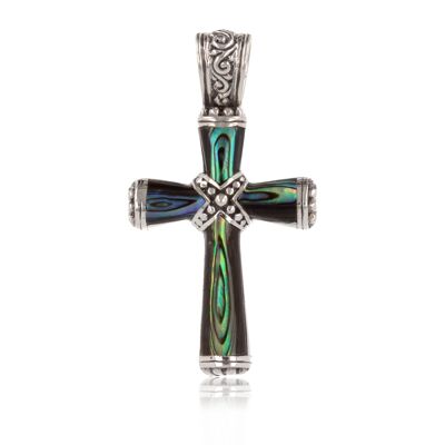 Mother-of-pearl abalone pendant Sterling silver cross shape K50015