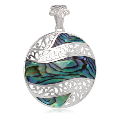 Round abalone mother-of-pearl pendant Sterling silver 50008