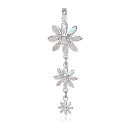 Pendentif nacre blanche 3 fleurs Argent massif 925 50009