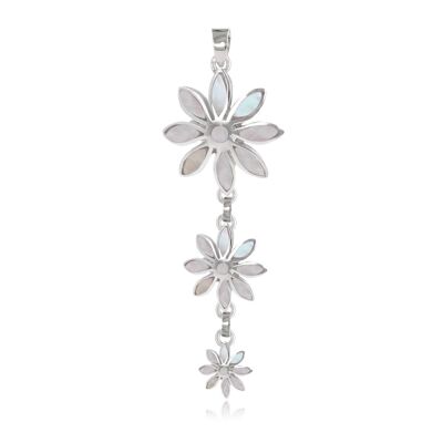 White mother-of-pearl pendant with 3 flowers Sterling silver 925 50009