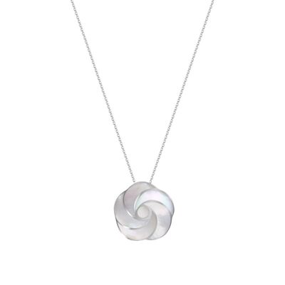 Colgante flor en espiral de nácar blanco en plata rodiada K3416