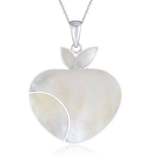 Pendentif Nacre blanche forme de pomme sertie d'argent 43004