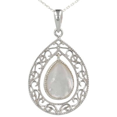 White mother-of-pearl pendant in solid silver drop shape 43030