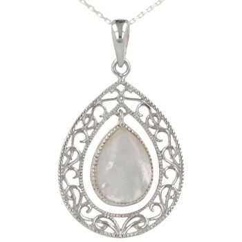 Pendentif Nacre blanche forme goutte d'argent massif 43030 1