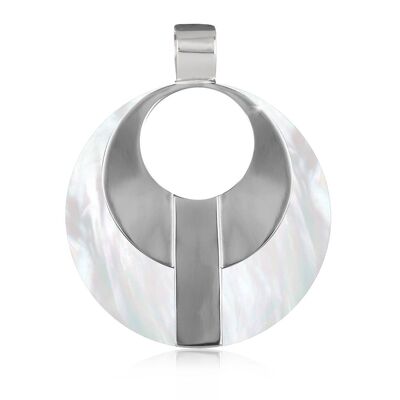 Pendentif nacre blanche naturelle Argent massif rond K4383