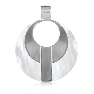 Natural white mother-of-pearl pendant Sterling silver round K4383