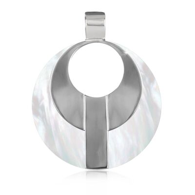 Ciondolo rotondo in madreperla bianca in argento 925 - K4383