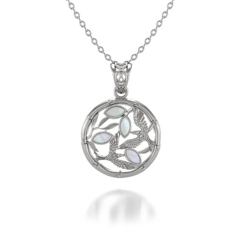 Pendentif Oiseau et Branches Nacre Blanche Argent 925 51246