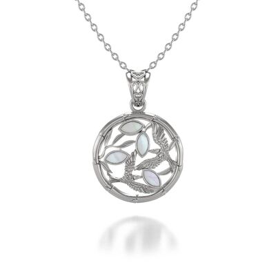 925 Sterling Silver White Mother-of-Pearl Bird and Branches Pendant 51246