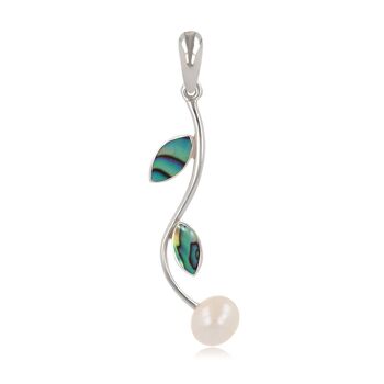 Pendentif perle de nacre blanche et pétales d'abalone K50045 1