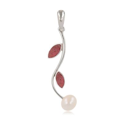 White mother-of-pearl and coral petals pendant K50043