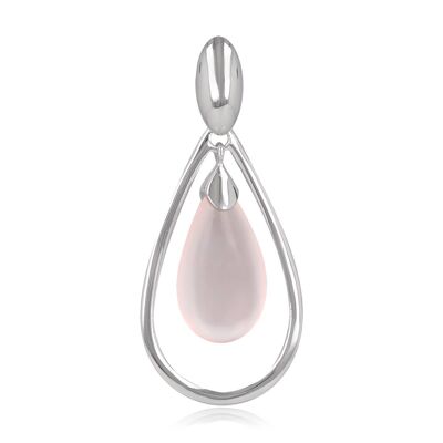 Double drop rose quartz pendant Rhodium silver K50038