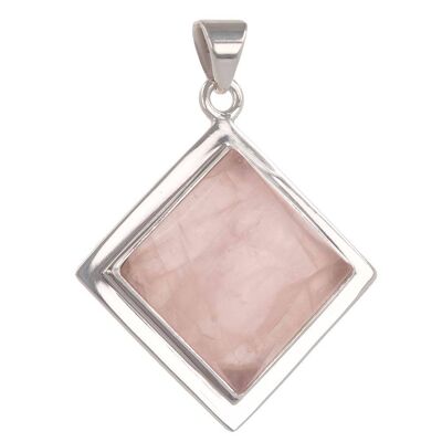 Square Shape Pink Quartz Pendant on Silver K60002
